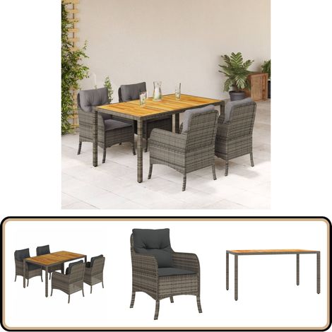 5-tlg. Garten-Essgruppe mit Kissen Grau Poly Rattan - Gartentisch - Gartenmöbel Set - Outdoor Möbel - Esstisch - Gartenstühle
