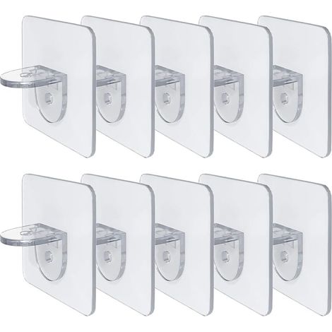 10 PCS Supports de Tablette Autocollants, Supports d'Étagère Sans Perçage, Fixations pour Étagères, Bibliothèques et Armoires, Supports en Acrylique Haute Capacité de Charge (Transparent) (1/5)