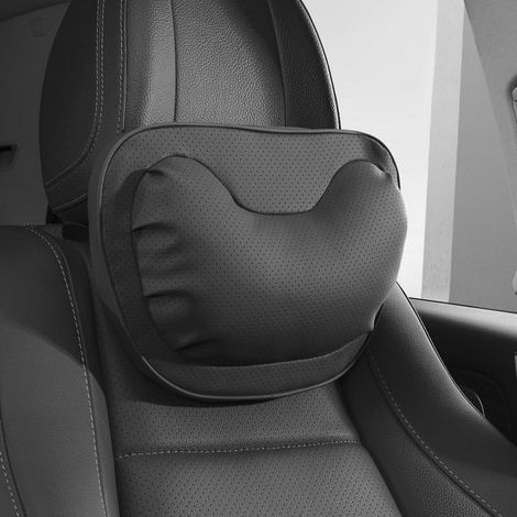 Repose-tête voiture cuir respirant, amovible, ergonomique, noir (1/5)