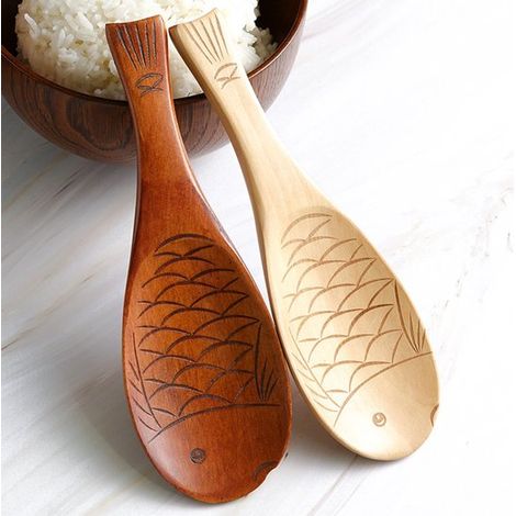 2 cucchiai da riso in legno a forma di pesce, sostenibili e adatti anche per dessert. (1/5)
