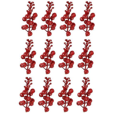 12 décorations de Noël à paillettes, imitation boules de Noël, guirlande de fruits à paillettes réalistes, matériel de bricolage pour la décoration intérieure (rouge)-11.5X5cm-Red (1/3)