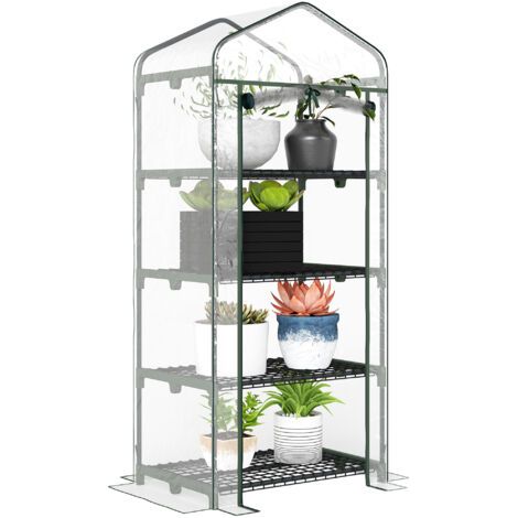 BUNTHAUS Serre en aluminium transparent, mini-serre, châssis froid, 4 étagères, 70 x 50 x 160 cm