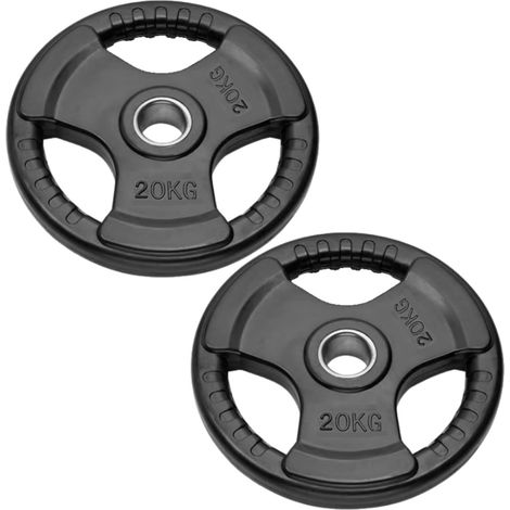 Coppia Dischi Olimpici per Bilancieri e Manubri Bumper Plates Foro da 50 mm Dischi Peso Gommati da 2,5 Kg a 20 Kg (2 dischi da 20 kg) FFitness (1/3)