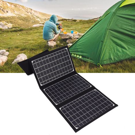 Sac pliable à panneau solaire en 4 parties pour une recharge extérieure pratique, recharge rapide intelligente, double panneau solaire USB, sans fonction de stockage de batterie. (1/5)