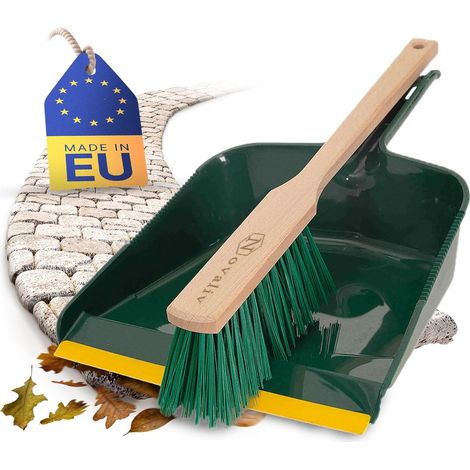Pelle et balayette long manche plastique vert/jaune