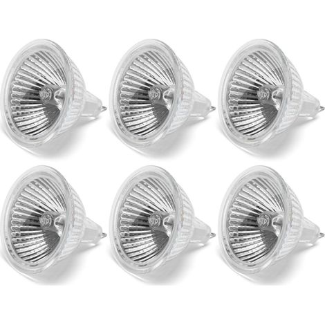 Ampoule Halogene GU5.3 50W, MR16 12V Dimmable Réflecteur, Blanc Chaud, 2 Broches, Spot Angle de Faisceau 38°,Lot de 6