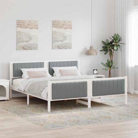 Cadre de lit avec tête de lit-Structure de lit avec panneau de lit Blanc et gris clair 180 x 200 cm 732247 (1/5)