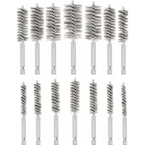 Brosse Metallique pour Perceuse, 14 Pièces Brosse de Trou en Acier Inoxydable, Différentes Tailles Brosse de Nettoyage en Acier Inoxydable pour éliminer Vieille Peinture et Rouille