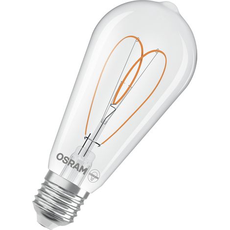 OSRAM Vintage 1906 Edison est une blanc chaud à intensité variaben forme d'ampouEdison avec filament. Il offre 7,2 W pour 806 lm,E27, verre clair, diamètre 64 mm, 2700 K, EEK E. (1/4)