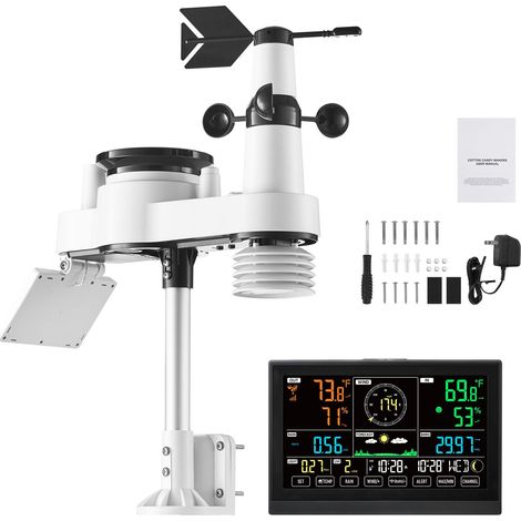 Station Météo 7-en-1, Écran VA 190,5 mm, Capteur Extérieur Solaire, Pluviomètre, Prévisions, Température, Humidité, Vent (Sans WiFi) (1/5)