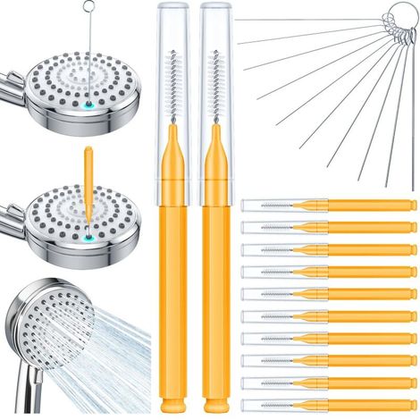 Irovami Kit de nettoyage double effet pour pommeau de douche, comprenant une boîte de 10 brosses et un outil de nettoyage et de débouchage pour les joints de la buse de douche, ainsi qu'une aiguille à (1/5)