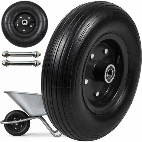 Relaxdays roues diable 2 pcs 4.00-6, caoutchouc plein, roues complètes jante acier, avec axe, rechange brouette, noir