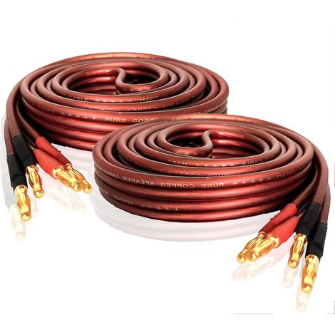 Câble d'enceinte HiFi en Cuivre Pur avec Connecteurs Banane Plaqués or, 14 AWG, 2 m LP42 Passive Haut-parleur (paire)