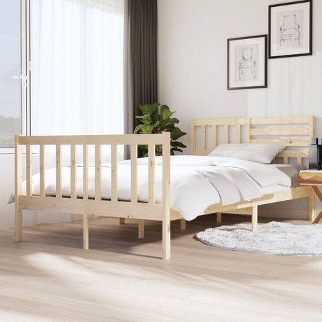 Bed Frame Natural wood Solid pine wood Double Durable Bed Frame vidaXL (1/5)