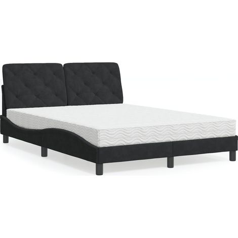 Bett mit Matratze Schwarz 140x200 cm Samt