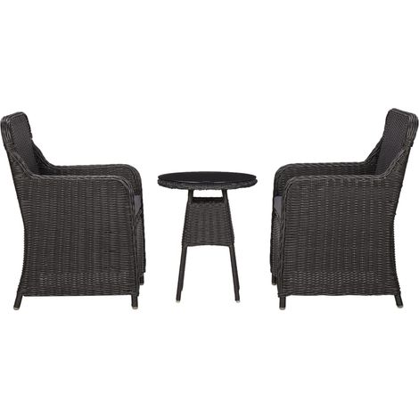 3-tlg. Garten-Bistro-Set mit Auflagen Poly Rattan Schwarz