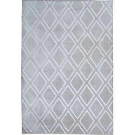 Tapis Imprimé Losange Fait Main "Monroe III" Gris Bleu 80 x 300 cm (1/4)
