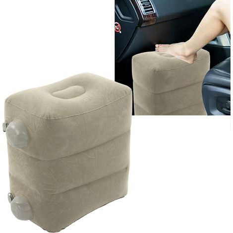 Aufblasbare Fußstütze, die die Durchblutung fördert und Müdigkeit lindert. Aufblasbares Fußstützenkissen aus beflocktem PVC, ideal für Reisen (dunkelgrau). (1/4)