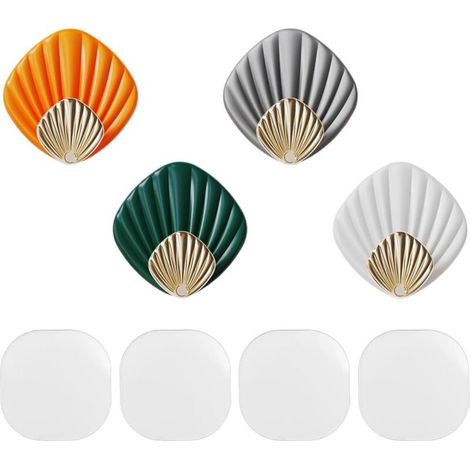 Lot de 4 crochets adhésifs colorés pour serviette de coquille, sans perçage, crochets adhésifs pour salle de bain, cuisine, etc