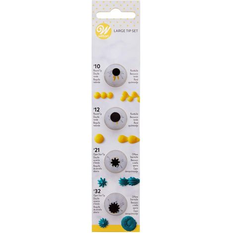 Wilton Beccucci in Acciaio Inox Set Large 10, 12, 21, 32, Beccucci Sac a Poche, Piping Tip Riutilizzabile per Decorare Torte, Cupcake, Biscotti, Pasticcini - Set/4 (1/5)