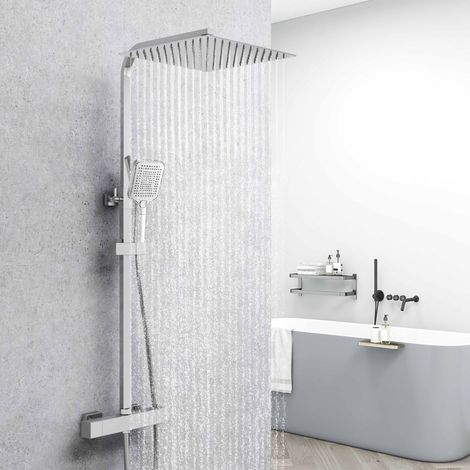 AICA Colonna doccia con miscelatore termostatico, rubinetto doccia 28x4cm, soffione doccia quadrato 30x30cm in acciaio inox cromato (1/5)