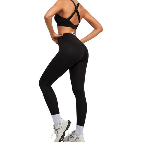 Completo da palestra per allenamenti, reggiseno e leggings, abbigliamento sportivo fitness taglia M (nero tinta unita taglia M) (1/5)