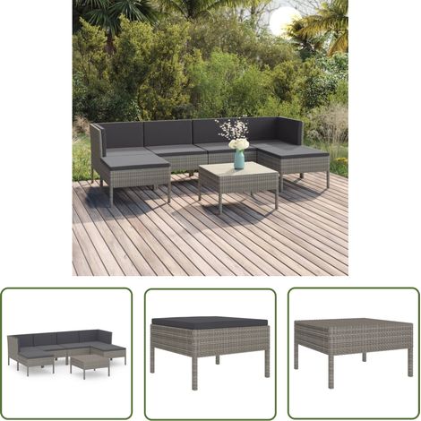 Salon de jardin 7 pcs - Canapé de jardin - Ensembles de Meubles d'exterieur - avec coussins Résine tressée Gris Chic-564508 (1/5)