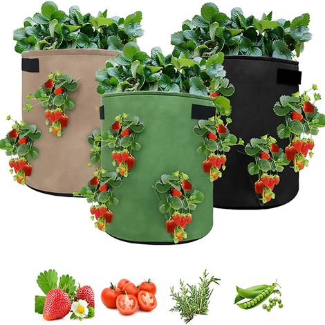 Sac de plantation de fraisiers multi-ports, sac à 3, 6 ou 8 ports, sac en feutrine, sac à herbe parfumée, sac de plantation coloré (1/5)