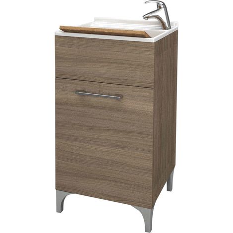 Savini - lavatoio in legno larghezza 45 profondità 50 con vasca in vetroresina e tavoletta - colore: rovere fumo (1/2)