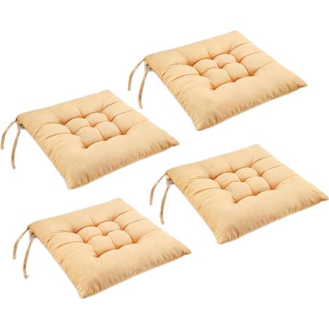 Set of 4 Chair Cushions with Bands, Comfortable Seat Cushions, 40 x 40 cm Outdoor Washable Garden Furniture Cushions, Padded Cushions, Garden Cushions, Balcony Cushion (1/5)