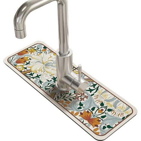 Protection anti-éclaboussures pour lavabo Protection anti-éclaboussures pour lavabo auto-drainant, porte-savon, porte-éponge, poignée robinet, bac anti-gouttes, plateau pour (1/5)