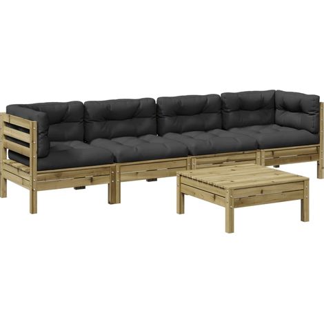 Set Divani da Giardino 5pz con Cuscini Legno Impregnato di Pino vidaXL (1/5)