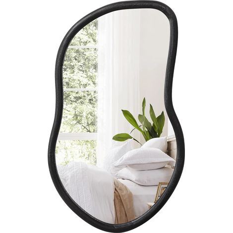 Miroir mural irrégulier en bois à suspendre - Grand miroir noir - Miroir décoratif moderne pour salon, chambre à coucher, entrée (1/5)