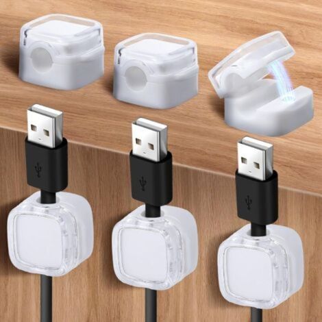Lot de 6 organiseurs de cordons magnétiques, gestion des câbles sous le bureau, support de fil adhésif, cache le câble de charge du téléphone (blanc)