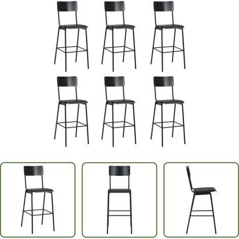 Esszimmerstühle -  Barhocker 6 Stk. Schwarz Massives Sperrholz Stahl (1/5)