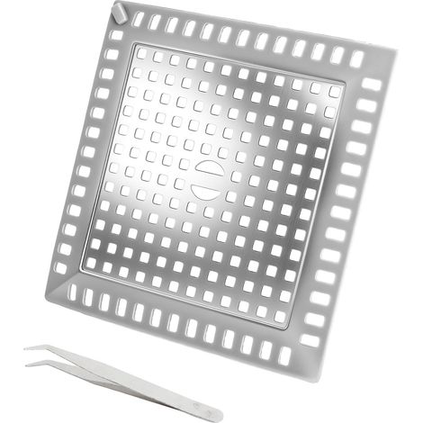 Filtre à Cheveux Carré, 12,2 X 12,2 cm, Argenté, Attrape Cheveux Douche, Anti Cheveux Douche en Acier Inoxydable, Filtre D'évacuation, pour Salle de Bain, Cuisine, avec Pince à épiler (1/5)