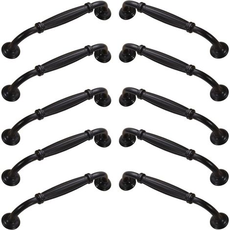 Set mit 10 Schranktürgriffen aus Aluminiumlegierung inklusive Schrauben für Küche, Schlafzimmer und Möbel, schwarz, 128 mm (1/4)