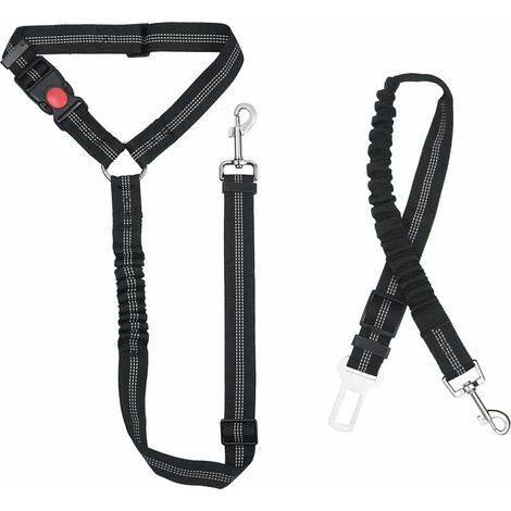 Cinturón de seguridad de nailon para perros, arnés universal ajustable para coche para perros y gatos con amortiguación, correa 2 en 1, resistente para viajes (negro) (1/5)