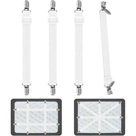 Tendeur Drap Housse pour Linge de Lit 4 Pièces, Réglable Sangles Draps Élastique Sangle de Maintien Ajustable pour Lit ou Canapé d'angle, Matelas, Fauteuil Sièges Coussin (Blanc) (1/4)