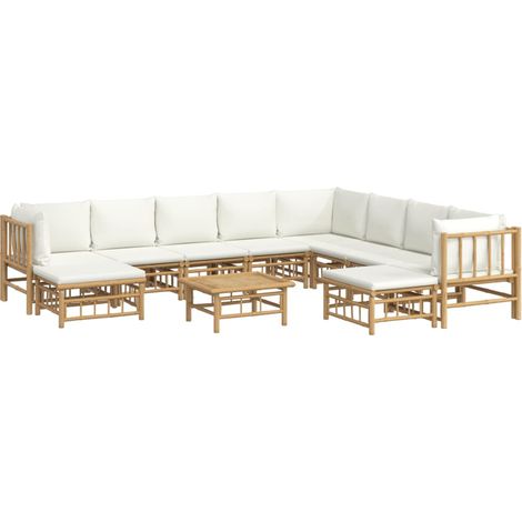 Mobili da giardino mobili da esterno Set di mobili da 11 pezzi con cuscini in bambù bianco crema 020015302