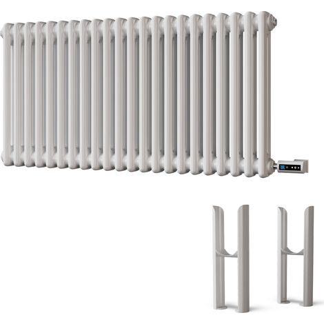 Alpha - White Column Electric Radiator H500mm x W988mm 2 Column 900w Thermostatic WIFI - Feet Included