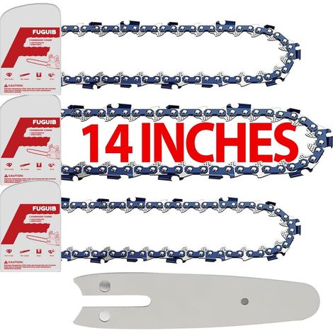 3-Pack 14 Inch Chainsaw Chain, 3/8 Inch LP 0.3 cm 50 Links 35 cm Compatible with MS181 MS211 MS231, 3636 000 0050, 1 x Chainsaw Chain Guide (1/5)