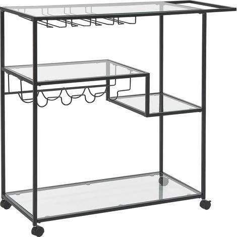 Carrito de cocina de metal negro vidrio templado 86 x 40 cm ruedas con freno estantes botellero industrial comedor Marcola