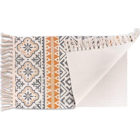 Tapis en coton frangé style bohème, tapis lavable antidérapant pour salon, chambre et cuisine, tissage main