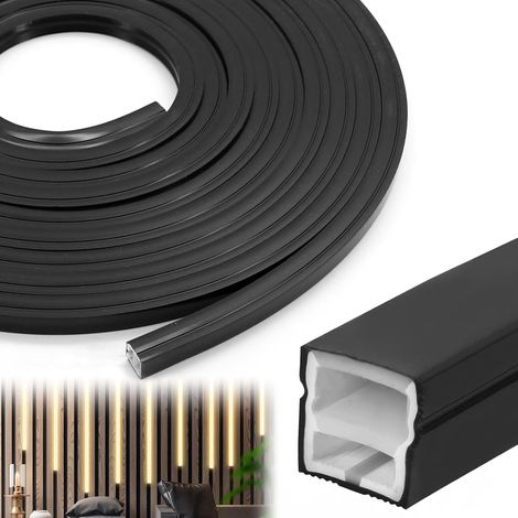 Profilé LED en silicone noir flexible - 12 x 12 mm - Pour bandes LED - Profil de construction néon LED sans taches avec couvercle - Bande LED étanche pour lumière néon homogène (6 m) (1/5)