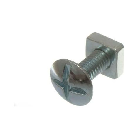 100 boulons de toiture à tête cruciforme + écrou carré plaqué zinc M6 x 16 mm