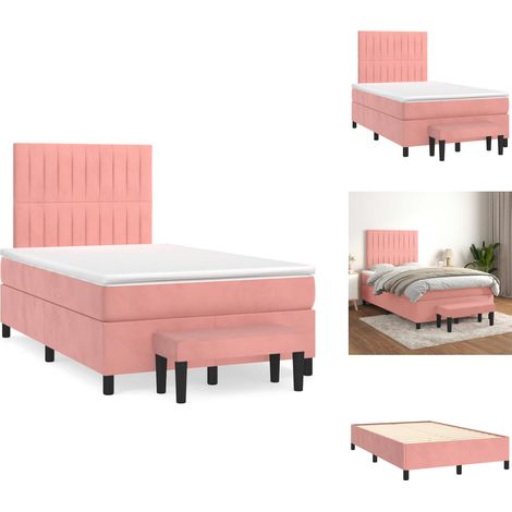 Sommier à lattes de lit avec matelas rose 120x190 cm velours - Lit Double - Lit Avec Rangement - Lit Capitonné - Lit Design - Lit Velours (1/5)