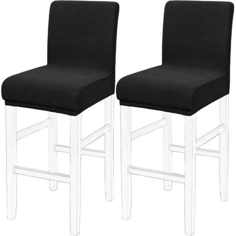 Set of 2 black dining chair covers, 35 x 35 x 2.5 cm, removable and washable checkered stretch bar stool covers (1/5)