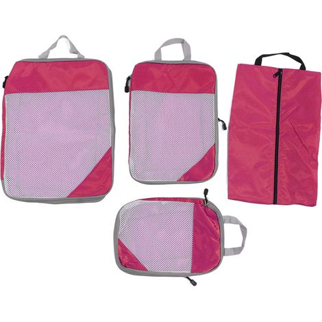 Wasserdichte Kompressionsbeutel für Gepäck, 4 Stück, rot und pink, Organizer für Kleidung, Unterwäsche, Schuhe (1/5)