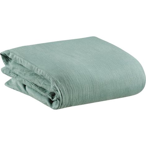 Housse de couette 100% lin lavé stonewashed Vert-de-gris pour lit double 260 x 240 cm - PANGIVO (1/4)